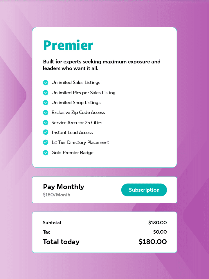 Premier plan registration - exclusive zip code access, 25 cities service area